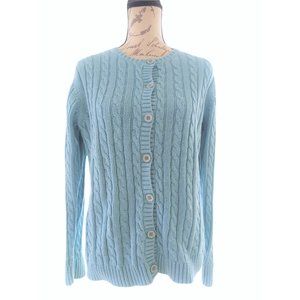 L.L. BEAN Womens Light Turquoise 7 Button Cable Knit Cardigan Sweater Size Large